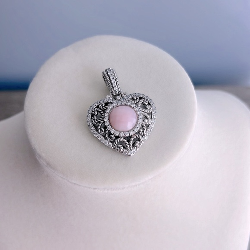 Judith Ripka Pink Quartz Diamonique Heart Enhancer Pendant Silver